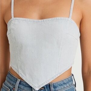 Light Blue Pointed-Hem Crop Tank Top (Large)
